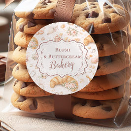 Pegatina Redonda Romantic Blush Croissant Bakery Business