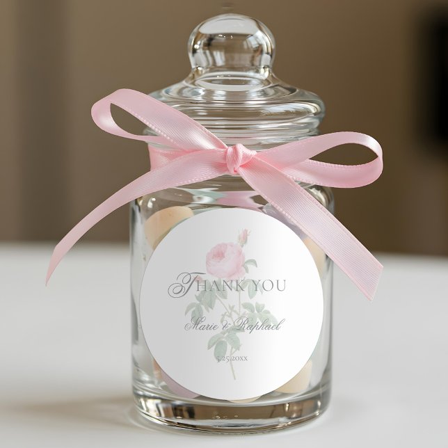 Pegatina Redonda Romantic Chic French Rose Botanical Wedding (Subido por el creador)