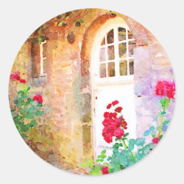 Pegatina Redonda Romantic cottage garden aquarel