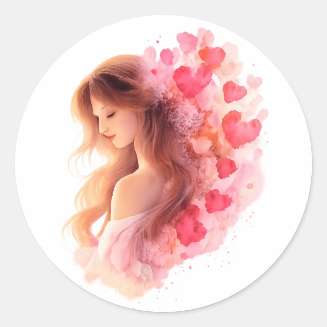 Pegatina Redonda Romantic Floral Love Sticker Soft Valentine art (Anverso)