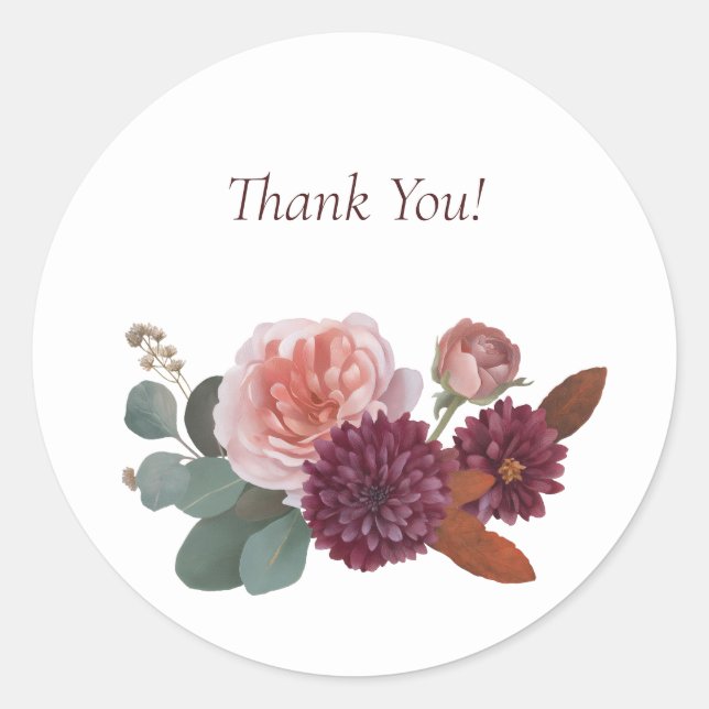 Pegatina Redonda Romantic Floral Thank You (Anverso)