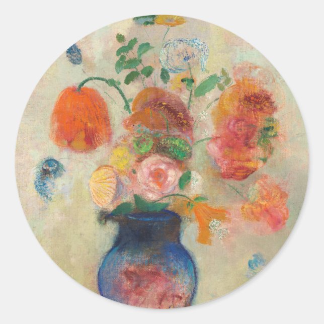 Pegatina Redonda Romantic Flower Vase - Odilon Redon (Anverso)