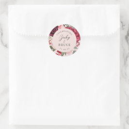 Pegatina Redonda Romantic Pink Bridal Bouquet Bride & Groom