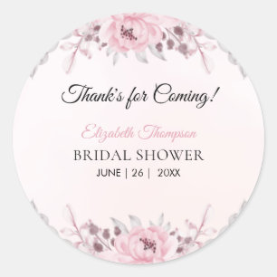 Pegatina Redonda Romantic Pink Floral Bridal Shower