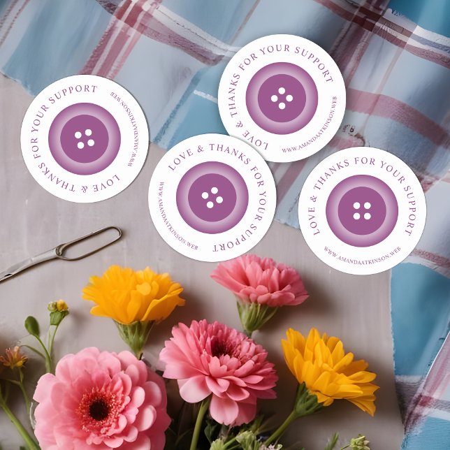 Pegatina Redonda Romantic Purple Shades Button Love & Thanks (Romantic Purple Shades Button Love & Thanks Quote Classic Round Sticker for Supporting Business.)