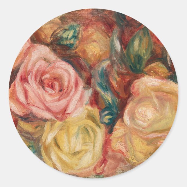 Pegatina Redonda Romantic red and pink roses Pierre Auguste Renoir (Anverso)