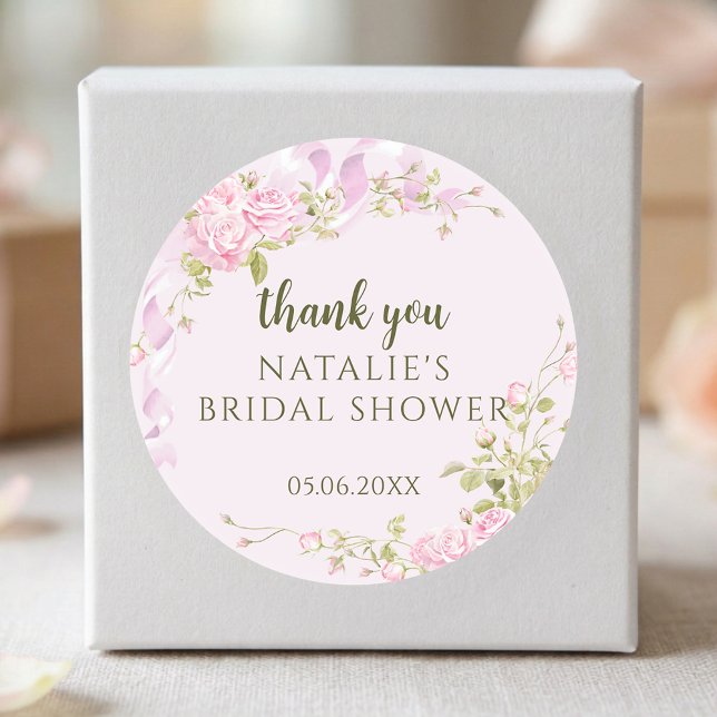 Pegatina Redonda Romantic Roses Chic Floral Bridal Shower Thank You (Subido por el creador)