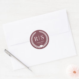 Pegatina Redonda Romantic Rosewood Wedding Monogram Initials