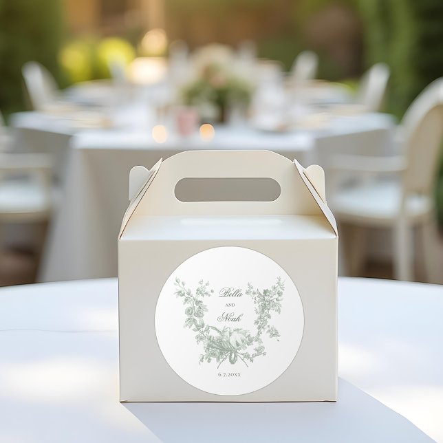 Pegatina Redonda Romantic Sage Floral Wreath w/Lovebirds Wedding (Subido por el creador)