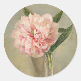 Pegatina Redonda Romantic soft pink peony in vase