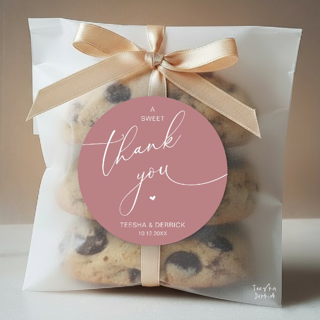 Pegatina Redonda Romantic Wedding A Sweet Thank You Cookies (Romantic Wedding A Sweet Thank You Cookies Classic Round Sticker in dusty rose pink)