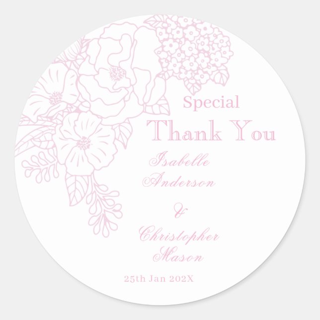 Pegatina Redonda Romantic Wedding Peonies Delicate Blush Pink (Anverso)