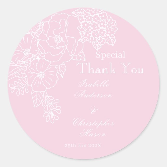 Pegatina Redonda Romantic Wedding Peonies Delicate Blush Pink (Anverso)