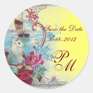Pegatina Redonda ROMANTICA MONOGRAM,Save the Date,amarillo