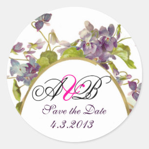 PEGATINA REDONDA ROMANTİCA MONOGRAM / VIOLETAS PURPLE GUARDAR LA FE