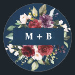 Pegatina Redonda Romántico Aquarela Rojo Burdeos Marina Floral<br><div class="desc">Elegante y moderno sello de sobre de invitación de boda romántico con aquarela floral que presenta un ramo de rosas burdeos / marsala, rosa suave, azul marino, púrpura, durazno con follaje a juego. Perfecto para una boda de otoño / mediados de verano. Por favor, busque más diseños y variaciones en...</div>