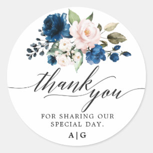 Pegatina Redonda Romántico Aquarela Rosa Beige Azul Marino Floral