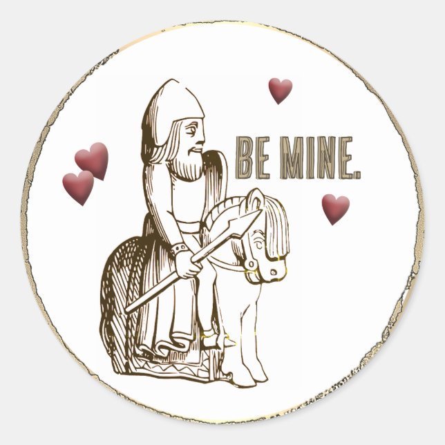 Pegatina Redonda Romántico Be Mine Arte Medieval 3D Valentine Heart (Anverso)