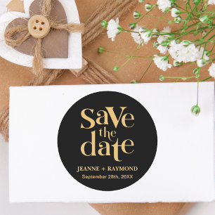 Pegatina Redonda Romántico Black Gold Custom Wedding Save the Date