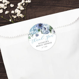 Pegatina Redonda Romántico Blue Floral Bridal Shower Party Favor