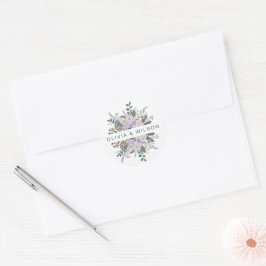Pegatina Redonda Romántico Botánico Púrpura Floral Chic 