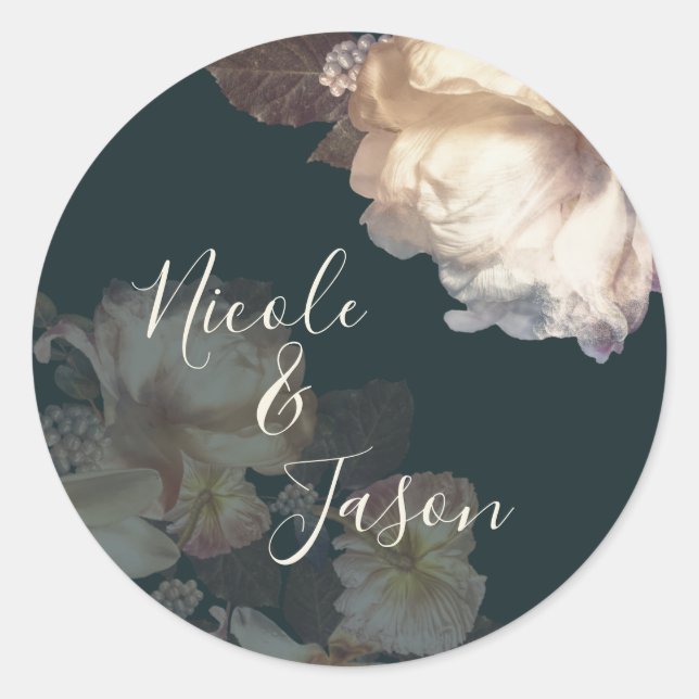 Pegatina Redonda Romántico floreado elegante botánico (Anverso)
