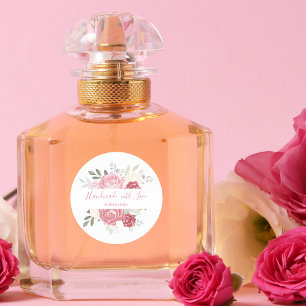 Pegatina Redonda Romántico hecho a mano con amor Bouquet floral ros