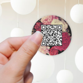 Pegatina Redonda Romántico Moody Floral QR Código Negro