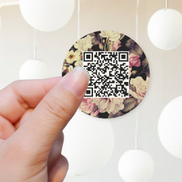 Pegatina Redonda Romántico Moody Floral QR Código Negro