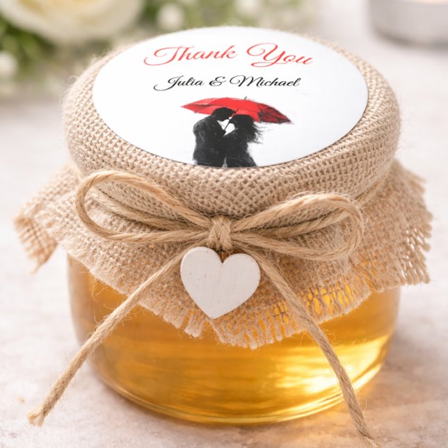 Pegatina Redonda Romántico parisino Red Umbrella Love Silhouette (Subido por el creador)