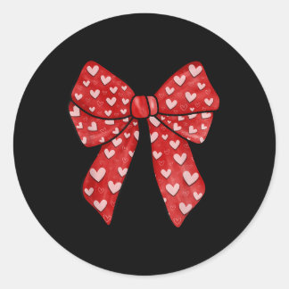 Pegatina Redonda Romántico Red Bow Valentine Day Hearts Coquette G