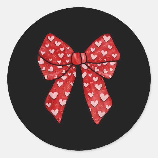 Pegatina Redonda Romántico Red Bow Valentine Day Hearts Coquette G (Anverso)