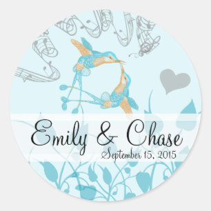 Pegatina Redonda Romántico Rústico Colibrí Beso Amor BirdWedding