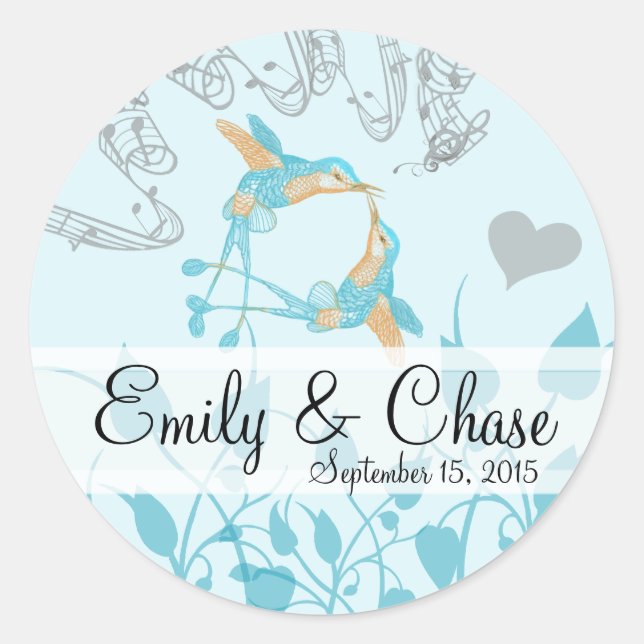 Pegatina Redonda Romántico Rústico Colibrí Beso Amor BirdWedding (Anverso)