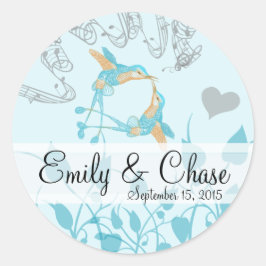 Pegatina Redonda Romántico Rústico Colibrí Beso Amor BirdWedding