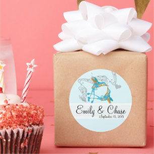 Pegatina Redonda Romántico Rústico Colibrí Beso Amor BirdWedding