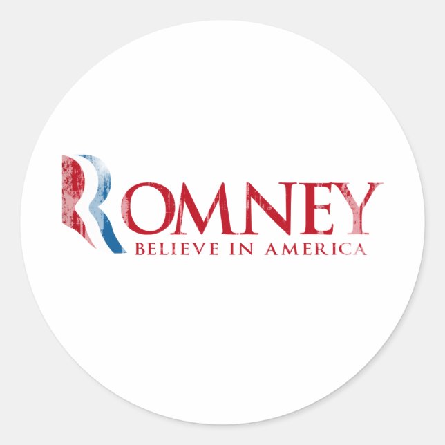 Pegatina Redonda Romney - Believe in America (rojo) (Anverso)