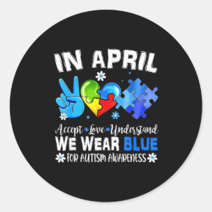 Pegatina Redonda Rompecabezas azul conciencia del autismo en abril