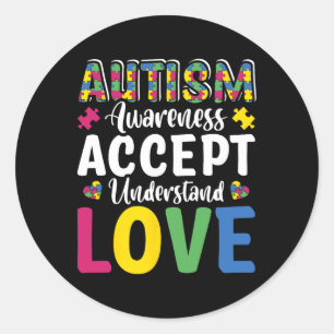 Pegatina Redonda Rompecabezas Conciencia del Autismo Aceptar Entend