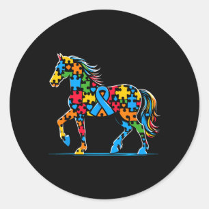 Pegatina Redonda Rompecabezas de caballo Autismo Conciencia de las 