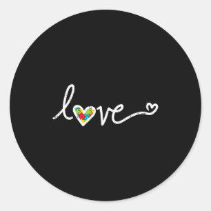 Pegatina Redonda Rompecabezas de corazón de amor Lindo conocimiento