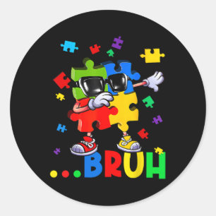 Pegatina Redonda Rompecabezas de Dabbing de Bruh Conciencia del Aut