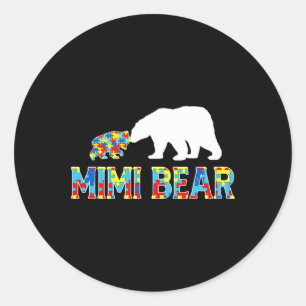 Pegatina Redonda Rompecabezas de Oso Mimi de Conciencia del Autismo