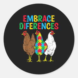 Pegatina Redonda Rompecabezas de pollo de abrazar diferencias Conci