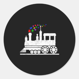 Pegatina Redonda Rompecabezas de tren mes de concientización sobre