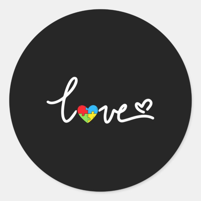 Pegatina Redonda Rompecabezas del amor Piezas del autismo del coraz (Anverso)