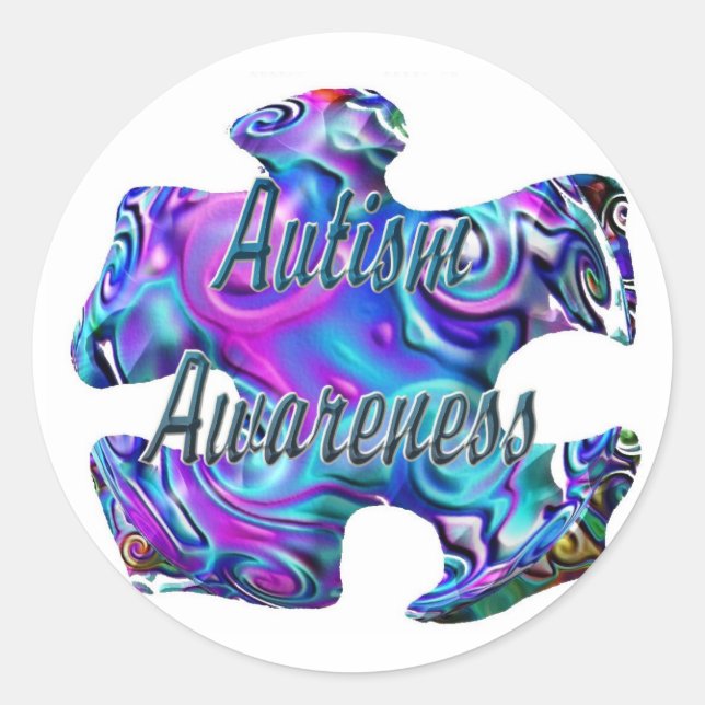 Pegatina Redonda Rompecabezas del autismo 3D (Anverso)
