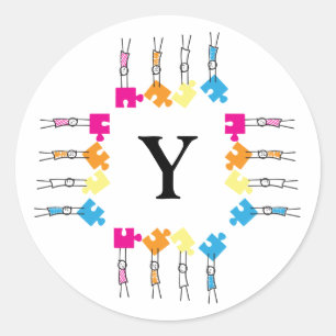 Pegatina Redonda Rompecabezas del autismo Piezas Palos Niños Dibuj