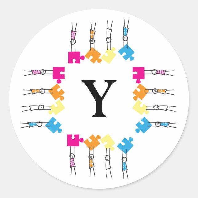Pegatina Redonda Rompecabezas del autismo Piezas Palos Niños Dibuja (Anverso)