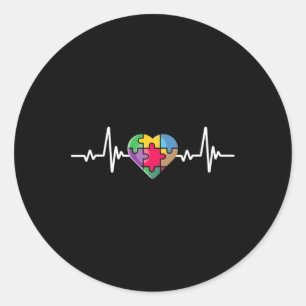 Pegatina Redonda Rompecabezas del corazón, autismo autista, concien